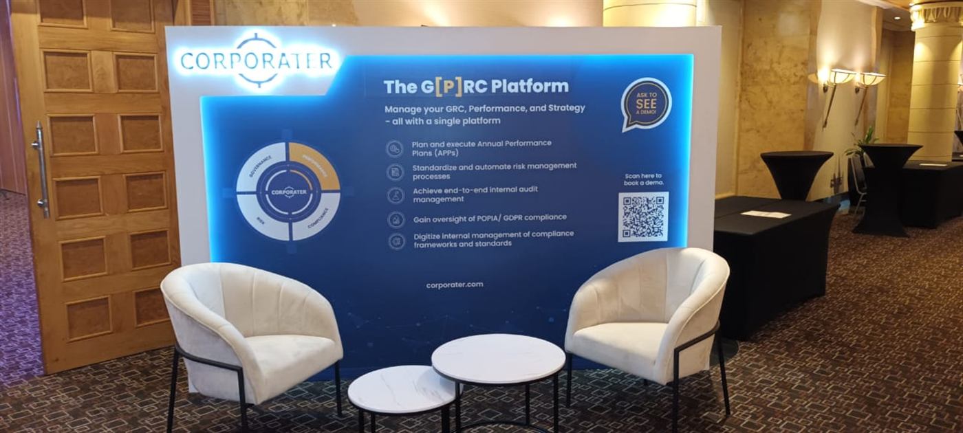 Corporater GRC Platform exhibition backdrop display